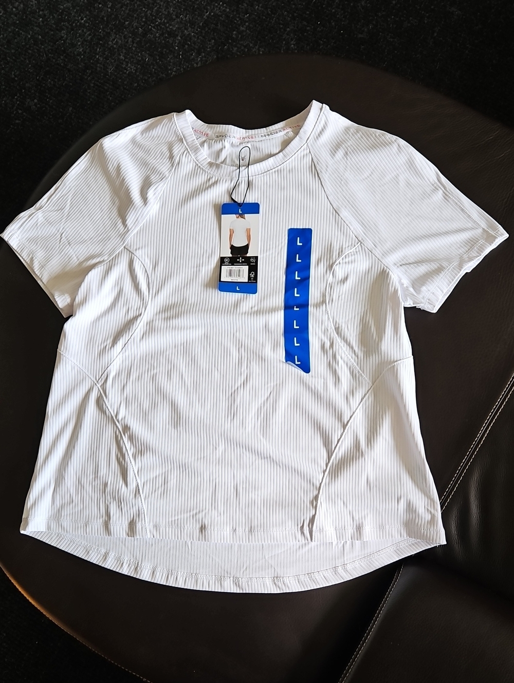 Spyder Active Womens White Ribbed Short Sleeve Performance T-Shirt‎ Size Large
